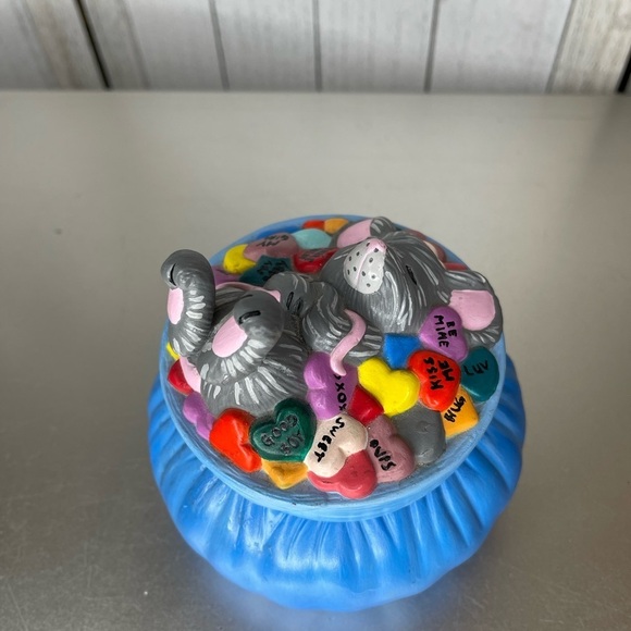 Vintage Dona’s Molds Inc Mouse Candy Hearts Lidded Bowl Dish Blue Trinket Dish - Picture 2 of 8